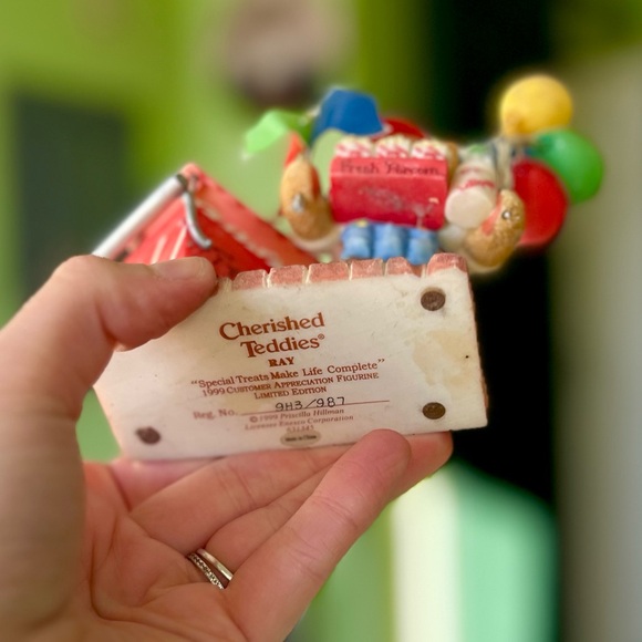 VTG Cherished Teddies Ray Popcorn Cart Textured 3D Rustic Cottagecore Accent - Picture 7 of 11